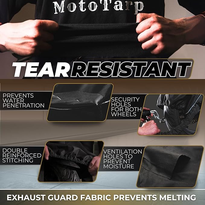 600D Heavy Duty Motorcycle Cover for Touring Models - Waterproof Outdoor Storage, All-Season Weatherproof with Air Vents, Exhaust Heat Shield, Wheel Lock Slots & Reflective Strips