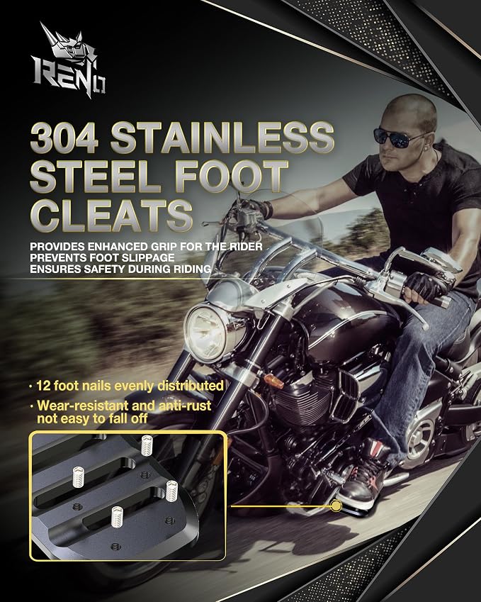 RENO Driver Floorboards, Motorcycle Front Rider Foot Pegs Compatible with Touring FLD FLH FLR FLS FLT FXRD | Trike | Softail | Road King | Electra/Road/Street/Tour/Tri Glide (Black, Aluminum)