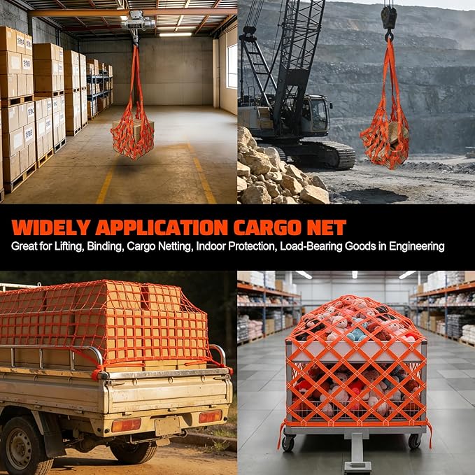 YATOINTO Cargo Lifting Net 4.92'x4.92', Lifting Net Straps for Hoist 1100lbs Load Capacity, Nylon Sling Hoisting Net 10-12CM Square Hole for Construction Rigging Moving Towing Hoisting Unloading