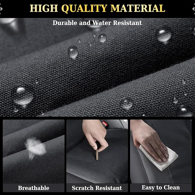 Coverado Canvas Car Seat Covers Full Set, Waterproof Seat Protector Car Seat Cushions, Seat Covers Compatible Custom Fit for 2015-2026 Ford F150 & 2017-2026 Ford F250 F350 F450, Full Set, Black