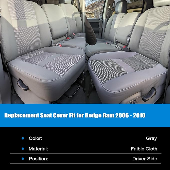 Priprilod Gray Cloth Front Driver Side Bottom Replacement Seat Cover Compatible with Dodge Ram 2500 3500 4500 5500 2006 2007 2008 2009 2010