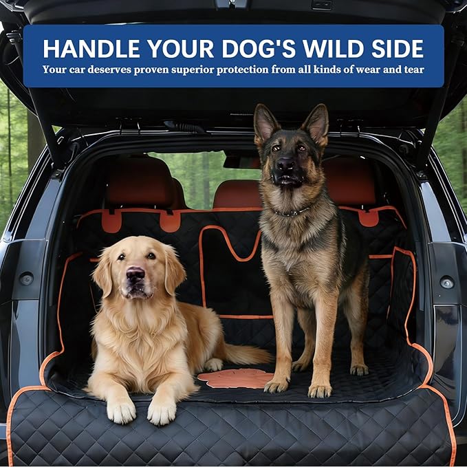 SUV Cargo Liner, 600D Waterproof Pet Trunk Cargo Cover Dog Seat Mat for SUVs Sedans Vans with Bumper Flap Protector, Non-Slip, Large Size Universal Fit, Black