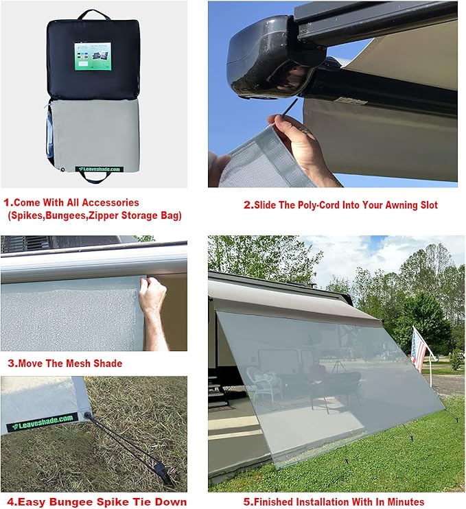 leaveshade RV Awning Sun Shade Screen 8' X 16' 3'' (Fit for 17' Awning) Mesh Sunshade Block Patio Front UV Glare Motorhome Camping Trailer Awning Shadescreen Sunscreen - 3 Year Warranty (Gray)