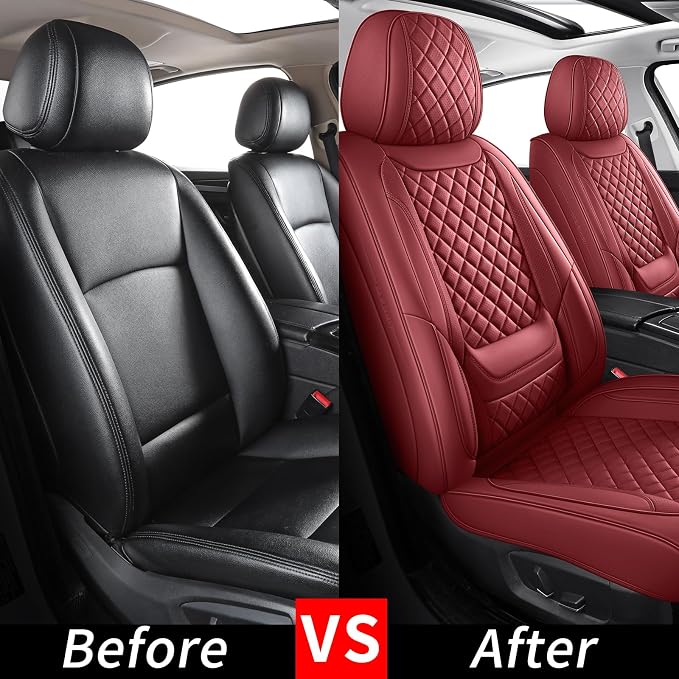 Red Leather Car Seat Covers Front Seat Breathable Seat Protectors Waterproof Automotive Seat Covers Universal Fit for Most Cars SUVs Trucks Vehicles