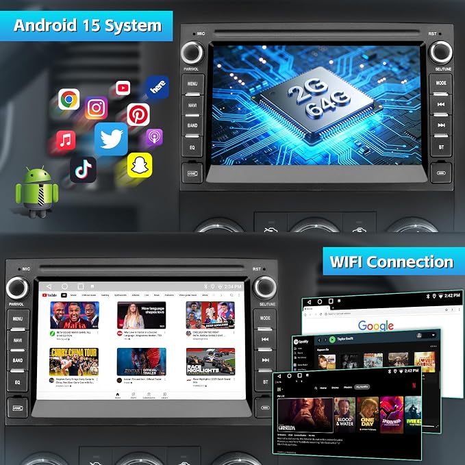 Car Stereo Radio for Chevy Silverado 2007 2008 2009 2010 2011 2012 2013, Chevy Silverado 1500 GMC Sierra Radio for Android 15 Carplay Android Auto with Backup Camera