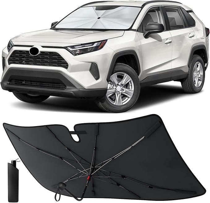EcoNour Windshield Sunshade for Toyota RAV4 2019-2025 | Front Windshield Sun Shade & Window Tint UV Heat Blocker | Foldable Reflective Car Sun Visor Protector Interior Cooling Accessories