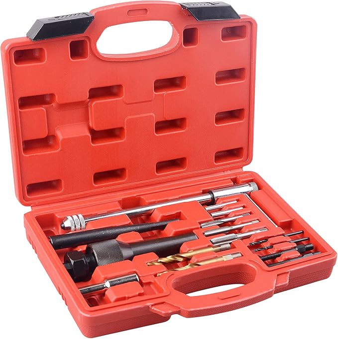 DAYUAN 16pcs Glow Plug Removal Tool, 8mm 10mm Damaged Glow Plug Extractor Repair Tool Set for Cylinder Heads 0.3in 0.4in Glow Plug Remover Kit