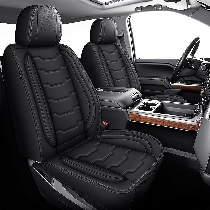 AOMSAZTO Seat Covers Fit for Chevy Silverado 2007-2026 Custom Fit for Chevrolet Silverado GMC Sierra 1500 2500HD 3500HD Crew Double Extended Cab Full Set Truck Pickup Car Seat Covers (5 Seats, Black)