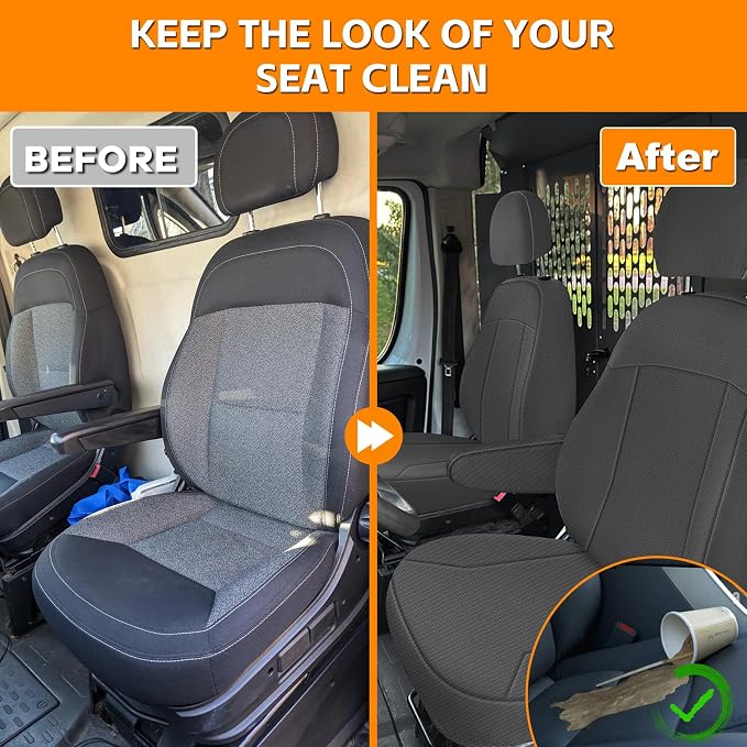 Front Bucket Seat Covers Compatible with 2013-2020 Dodge Ram Promaster Van, Armrest on Drivers Only, Breathable Automotive Cover Cushion Accessories, Charcoal