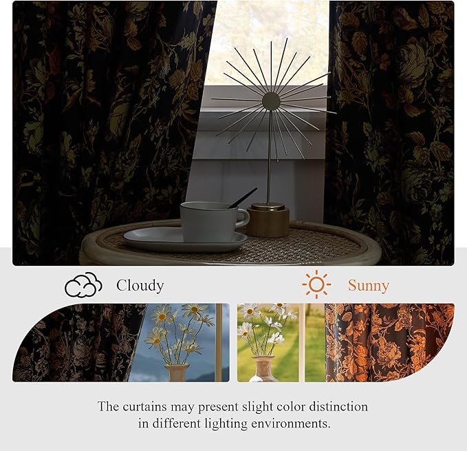 StangH Gold Velvet Curtains for Living Room, Vintage Room Darkening Drapes with Print Floral Patterns Back Tab Luxury Home Decor Thermal Panels for Sliding Door Office, W52 x L108, 2 Panels
