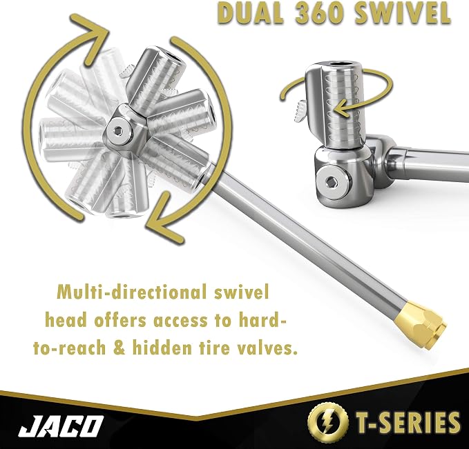 JACO Superior Products FlowPro Tire Inflator Gauge (100 PSI) with Dually Lightning T-Series Air Chuck (Bundle Kit)