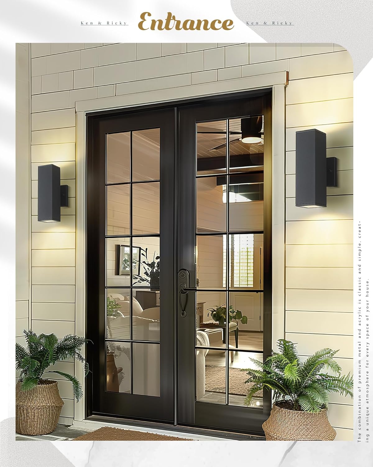 Ken & Ricky Outdoor Wall Lights, Modern Outdoor Light Fixture, Aluminum Waterproof, Black Up and Down Outdoor Porch Light with Glass Cover, KR3324-W-1PK