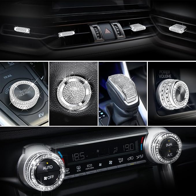11PCS Crystal Knob Cover Trim Set - Zinc Alloy Rhinestone Interior Upgrade Bling Accessories, Stylish Control Knob Caps Compatible with 2023-2025 Toyota RAV4 Hybrid