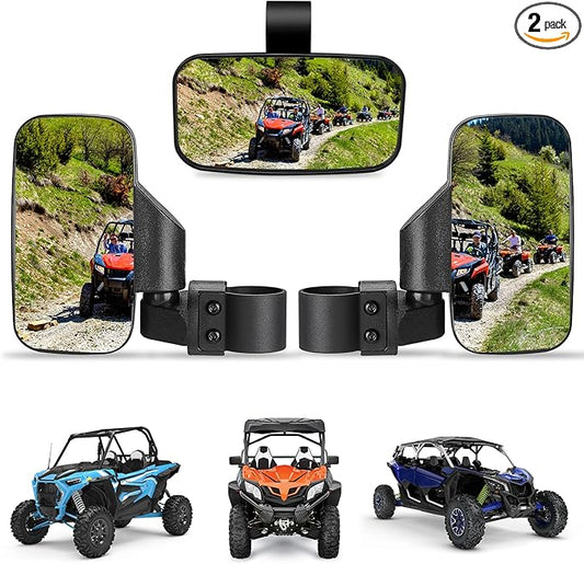 KEMIMOTO UTV Side Mirrors And Center Mirror with 1.6" to 2" Roll Bar Cage, Adjustable Rear View Side Mirrors Compatible with Polaris RZR, Zforce, Commander Maverick X3, Viking, Rhino, Teryx