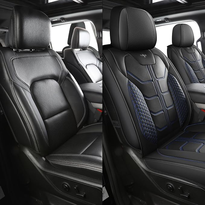 LINGVIDO Chevy Silverado Seat Covers - Custom Fit for GMC Sierra, Pickup Truck Seat Cover for 07-24 1500 2500HD 3500HD, Regular Cab, Double Cab, Crew Cab, LT, LZT, RST, Trail Boss Front Black-Blue