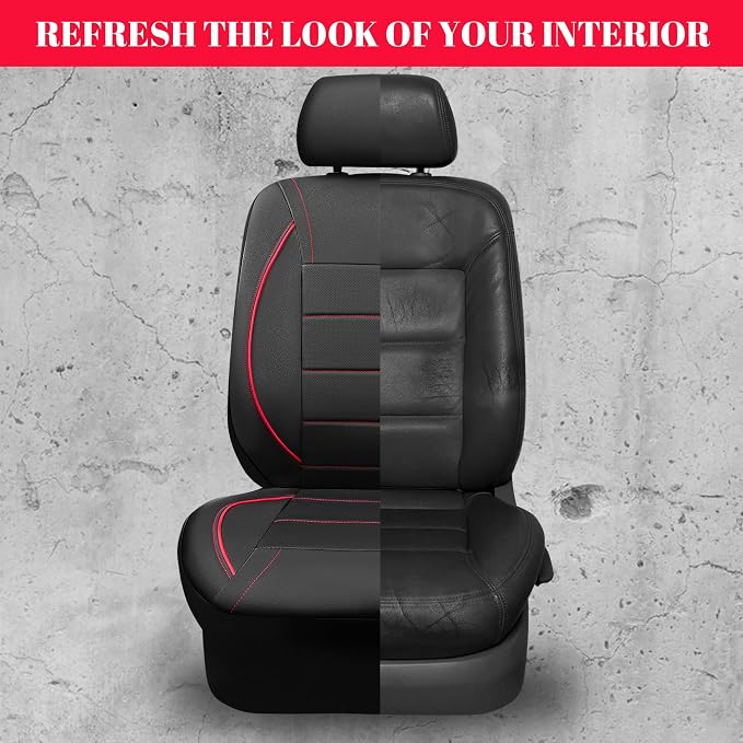 CAR PASS 3 Row Car Seat Covers, Piping Leather Seat Cover with 7 Headrests, Universal Fit Seat Cover Set for Cars Trucks SUV Van Airbag Compatible,7 Passenger Seat Covers Full Set (Black and Red)