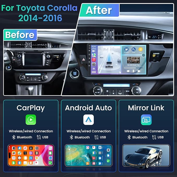 8 Core 32G ROM Car Radio for Toyota Corolla 2014 2015 2016: Upgrade Android 13 Head Unit with 1280 * 800 HD Touchscreen Stereo Carplay Android Auto 5G WiFi Bluetooth 1080P Backup Camera GPS FM