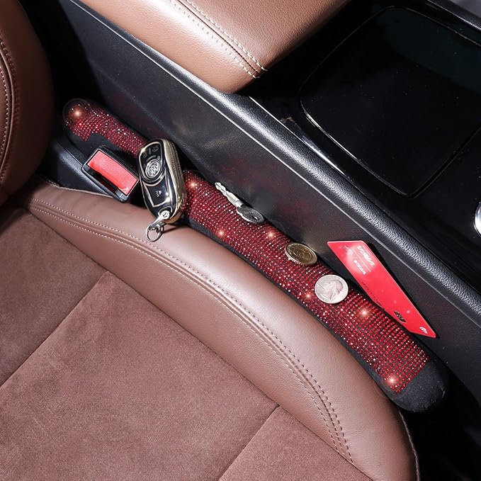 ToBeQueen Car Seat Gap Filler Red Bling Car Accessories for Women Universal Fit for Car Truck SUV, 2 Pack Handmade Crystal Rhinestone Diamond Bling Gap Filler(Red)