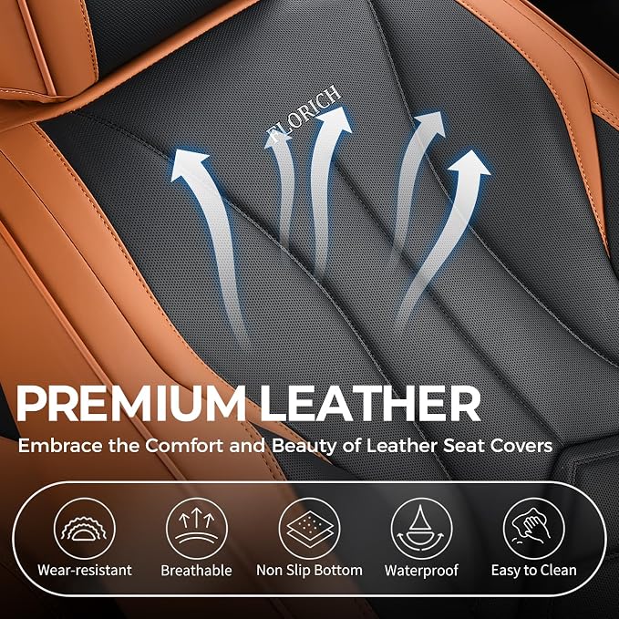 FLORICH Front Car Seat Covers, Leather Seat Covers for Cars, Waterproof Car Seat Protectors 2 Pack, Front Seat Covers for Cars, Automotive Seat Covers Protector Fit for Most Sedans SUV Pick-up Truck