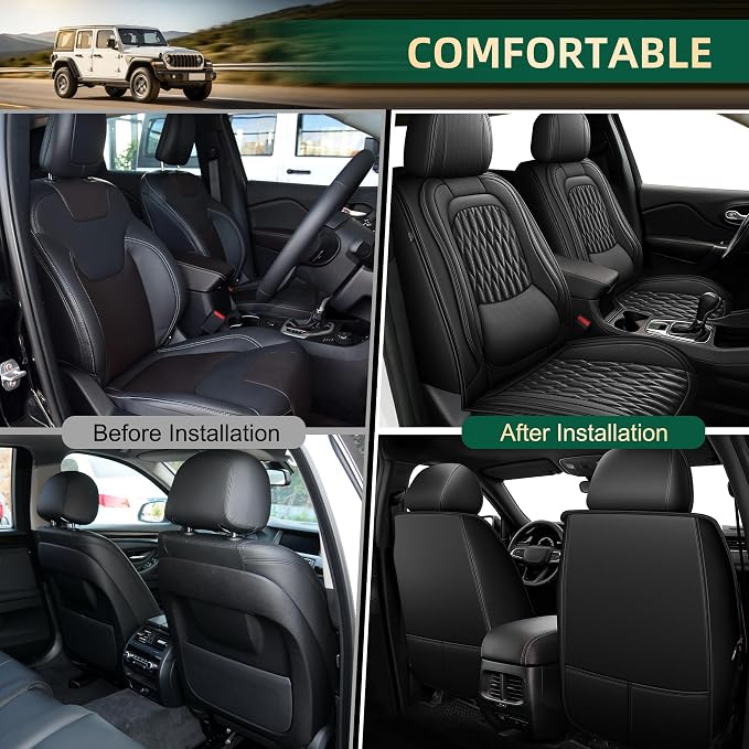 Seat Covers Compatible with Jeep Patriot 2007-2017 - Front Set - Faux Leather Lumbar Support Seat Cover Waterproof Seat Protector (Black)