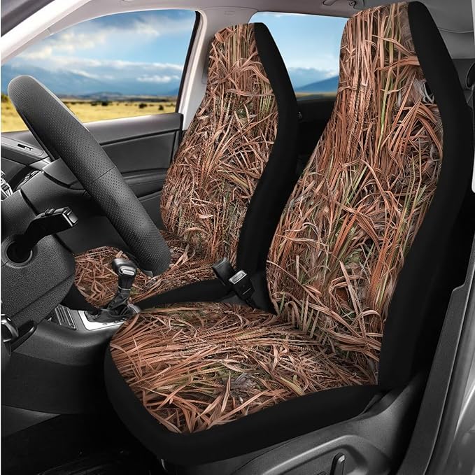 Bulopur 14 Pieces Duck Hunting Camo Auto Seat Covers Full Set with Vehicle Armrest Cushion Non-Slip Car Seat Belt Shoulder Strap Covers Headrest Covers Coasters Automotive Interior Decor Set