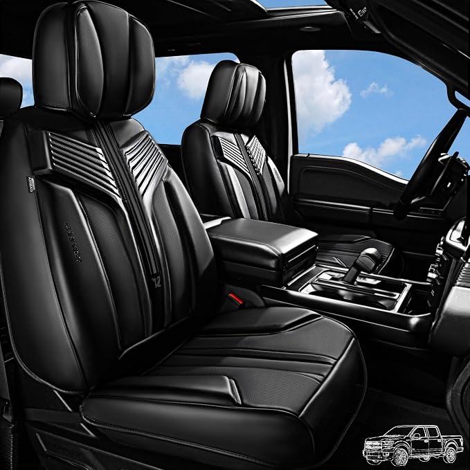 CAR PASS Nappa Leather Seat Covers, Breathable Waterproof Car Seat Covers Full Set, Luxury 3D Sponge Support Full Coverage Seat Protector, Universal Fit SUV Pick-up Truck Sedan Automotive(All Black)