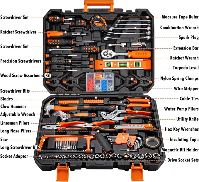 CARTMAN 238-Piece Socket Wrench Auto Repair Tool Combination Package - Mixed General Household Hand Tool Set with Plastic Toolbox Storage Case