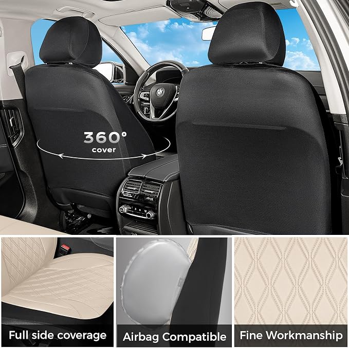 FLORICH Car Seat Covers Full Set, Leather Seat Covers for Cars, Waterproof Car Seat Protector Breathable, Universal Automotive Seat Covers, Front and Rear Car Seat Cover Fit for Most SUV Pick-up Truck