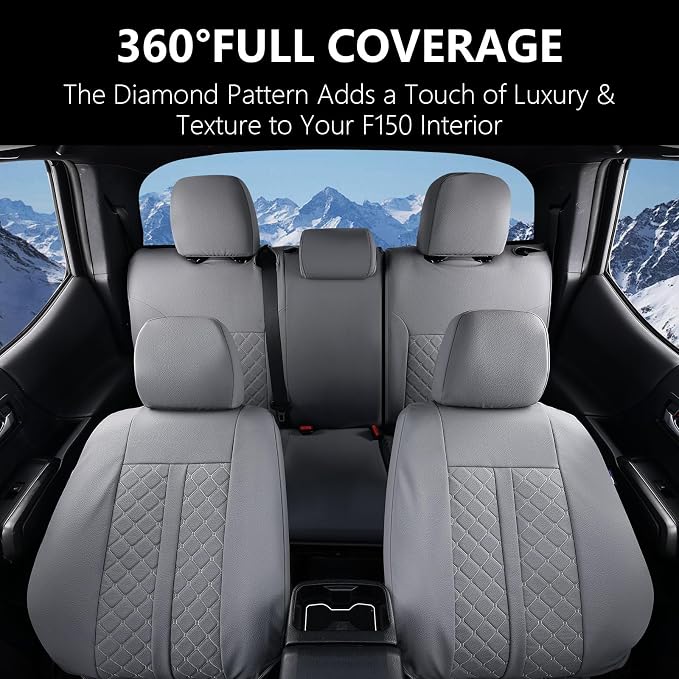 Truckiipa Full Set Leather Seat Covers Fit for Toyota Tacoma Full Coverage Waterproof Seat Covers Cushion Protector Fit for 2016-2023 Toyota Tacoma Double Crew Cab, Full Set, Gray