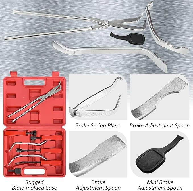 8 Piece Drum Brake Tool Kit, Universal Drum Brake Repair and Adjustment Tool Set, Brake Spring Installer Remover Plier Tools Set for Auto Drum Brakes Systems