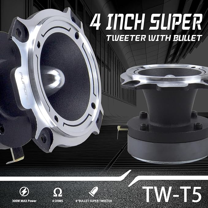 4 inch Tweeters, 300W Max Power, 50W RMS Car Speaker, 4 Ohm, 98dB Car Audio tweeters, Bullet Tweeters,Pair