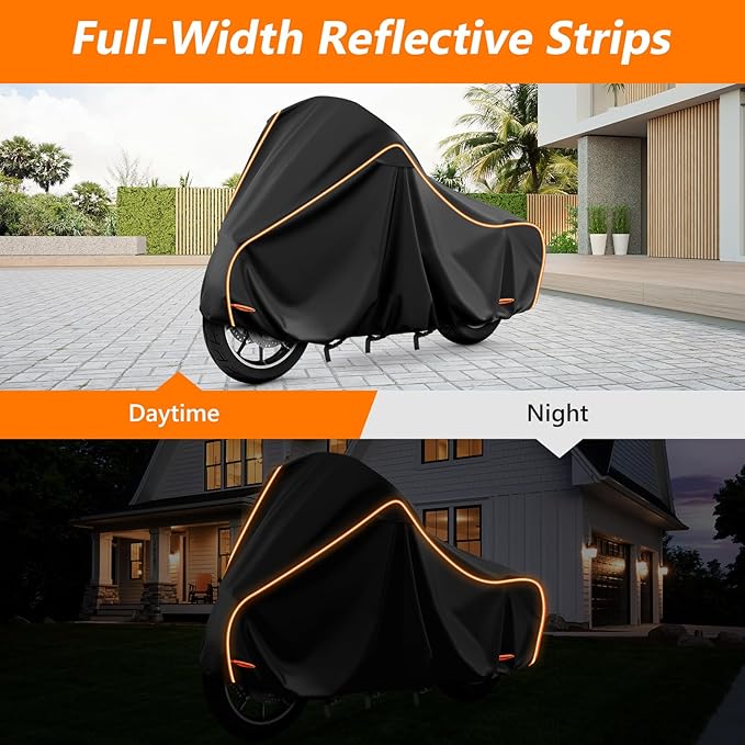 420D Motorcycle Cover for Harley Davidson Touring Models Road King, Road Glide, Street Glide, Electra Glide, Heritage Classic, Low Rider Outdoor Bike Cover Waterproof Fits up to 118” Motorcycle