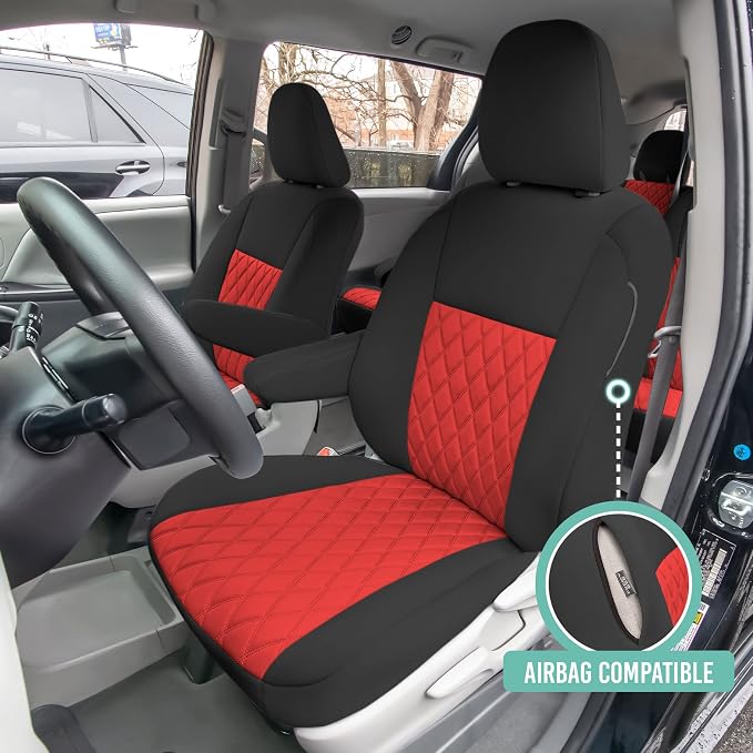 FH Group Custom Fit Car Seat Covers Specifically Made for 2011-2020 Toyota Sienna 7 Seater with Ultraflex Neoprene Water Resistant Automotive Seat Covers - Full Set Red