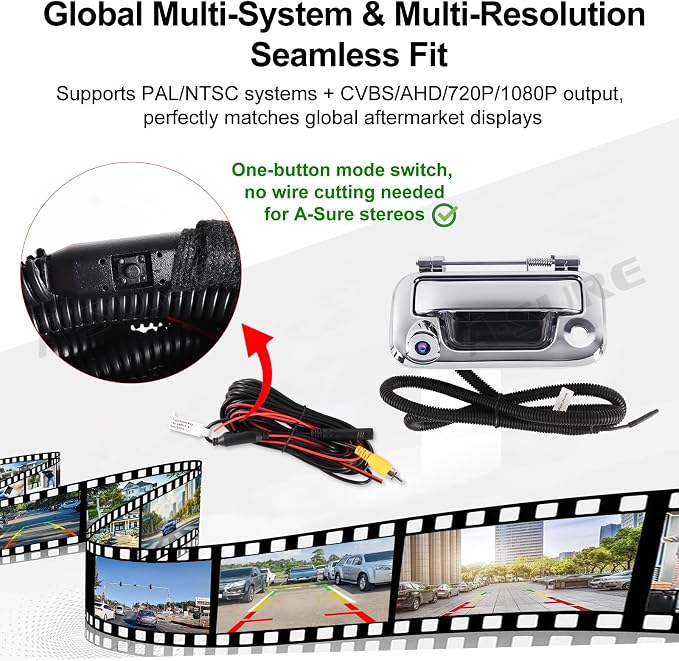 ASURE Tailgate Handle Backup Camera for Ford F150 2004-2014 - 1080P HD 170° Wide Angle Rear View Camera, IP68 Waterproof, Starlight Night Vision, Easy Install Kit for F250-F550 Super Duty 2008-2016
