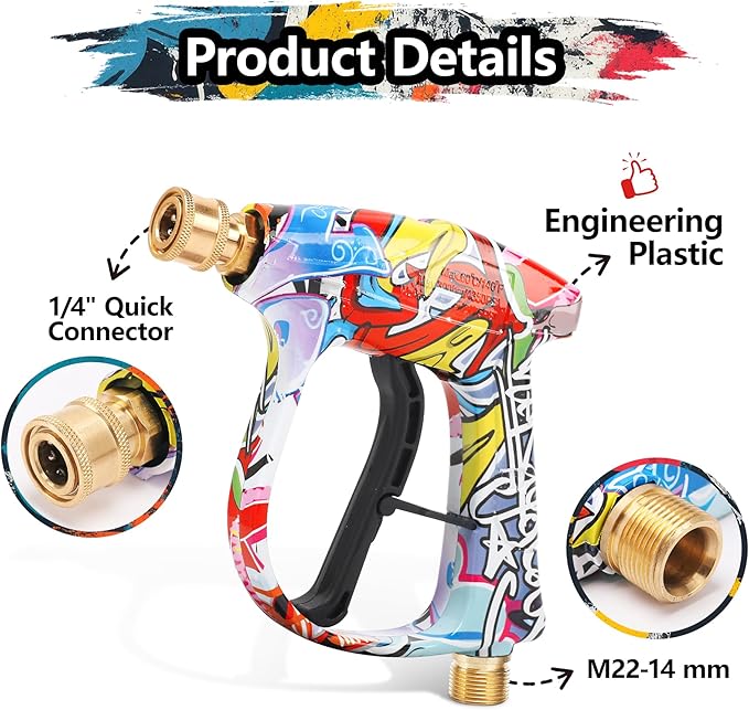 Graffiti Foam Cannon Kit with Short Pressure Washer Gun 3/8" Quick Connect M22-15mm Adapter Adjustable Snow Foam Bottle with 1/4" Quick Connect and 5 Nozzle Tips for Car Wash