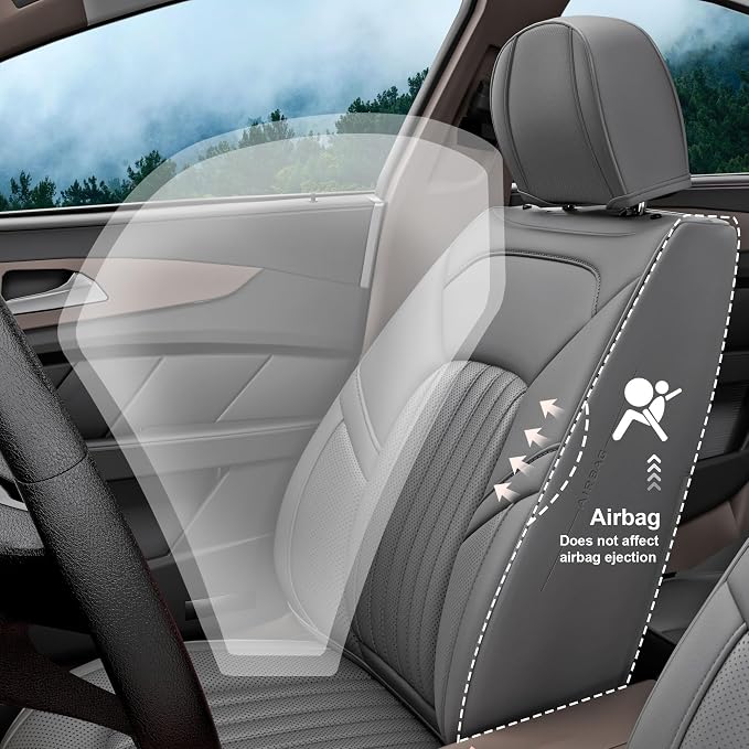 5 Pieces ZC Front and Rear Car Seat Covers, Waterproof Nappa Leather Full Set Car Seat Protectors, Universal Auto Interior Fit for Sedans SUV Pick-up Truck, Grey
