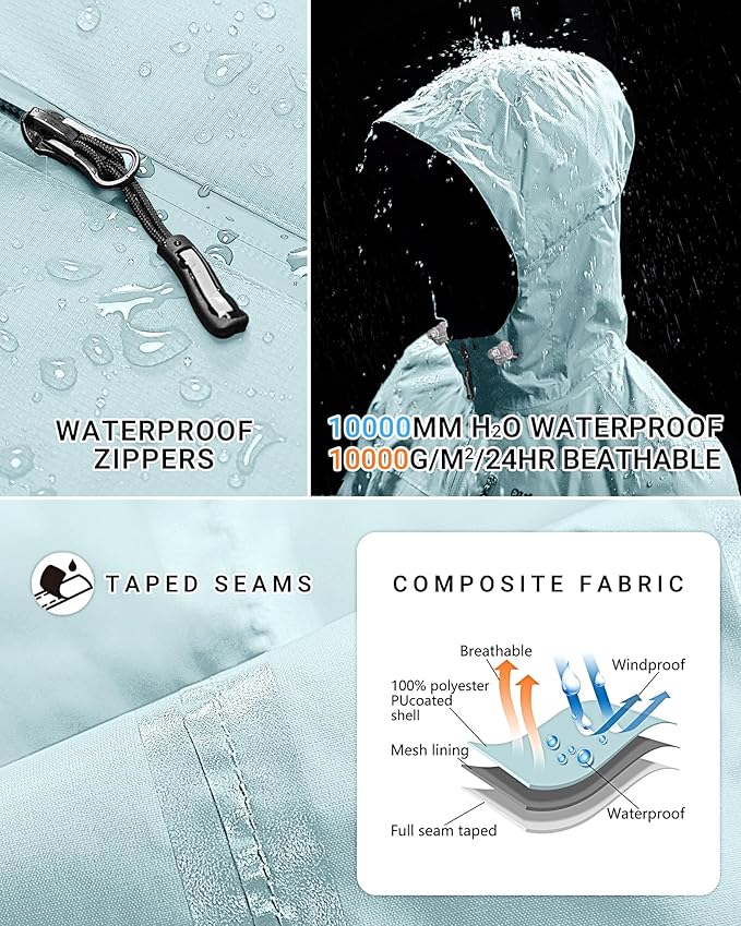 Outdoor Ventures Packable Rain Jacket Women Lightweight Waterproof Raincoat with Hood Cycling Bike Jacket