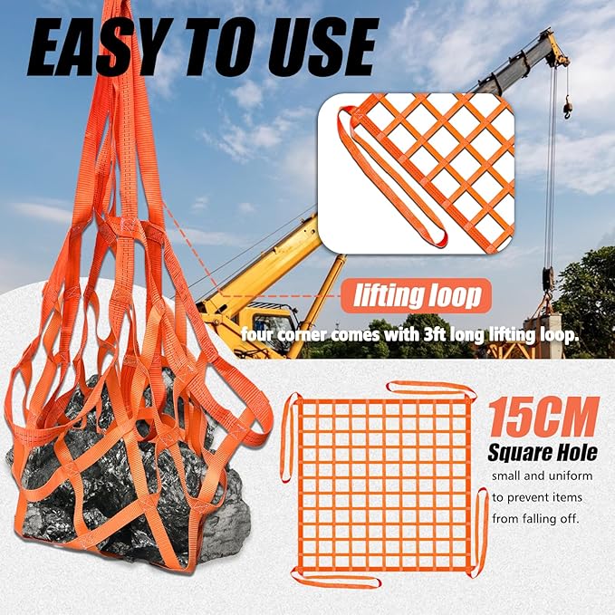 YATOINTO Cargo Lifting Net 6.56'x6.56', Lifting Net Straps for Hoist 4500lbs Load Capacity, Nylon Sling Hoisting Net 15CM Square Hole for Construction Rigging Moving Towing Hoisting Unloading
