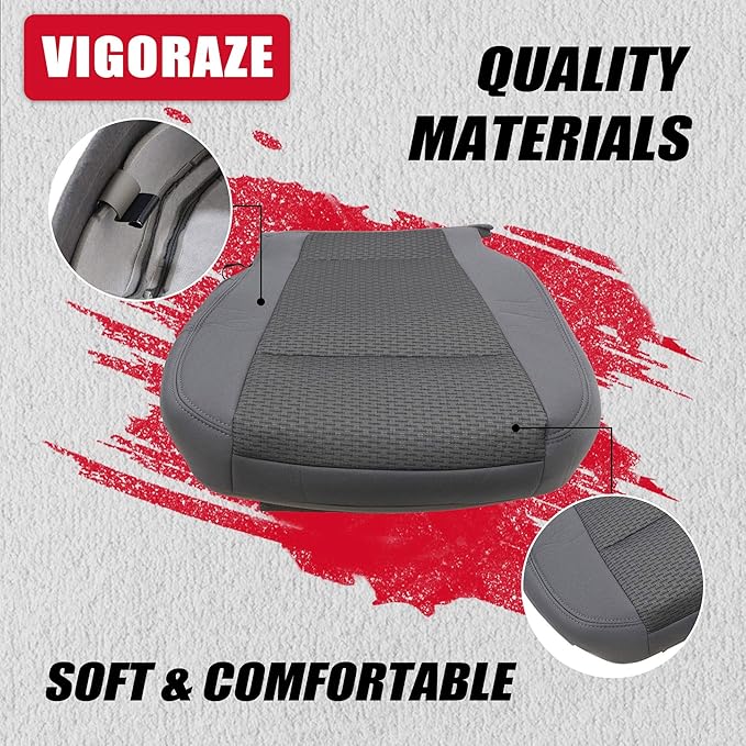 Front Driver Side Bottom Cloth Seat Cover Gray & Driver Side Foam Compatible with Ford F250 F350 F450 F550 2017 2018 2019 2020 2021