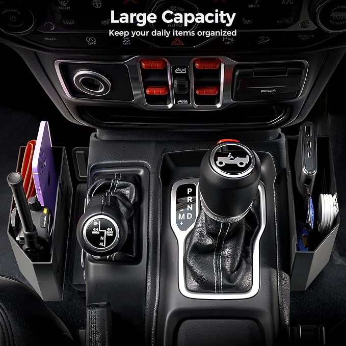 DIAMOOKY Metal Magnetic Center Console Organizer for Jeep Wrangler JL JLU 4XE 2018-2026 & Gladiator JT 2020-2026 Accessories Gear Shift Storage Box, Flag (Not for JK/JKU)