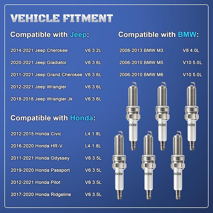 Iridium Spark Plugs 6 Pack XP5701 Fits for 2011-2021 3.6 Dodge Challenger Charger Durango Grand Caravan Journey & Jeep Grand Cherokee Wrangler & Chrysler 200 300 Town and Country & Ram 1500 V6 3.6L