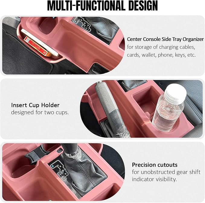 Silicone Center Console Gear Shift Panel Trim Cover for Toyota Tacoma 2019-2023, with Non-Slip Insert Cup Holder Mat & Side Organizer Tray, Car Interior Storage Box Accessories