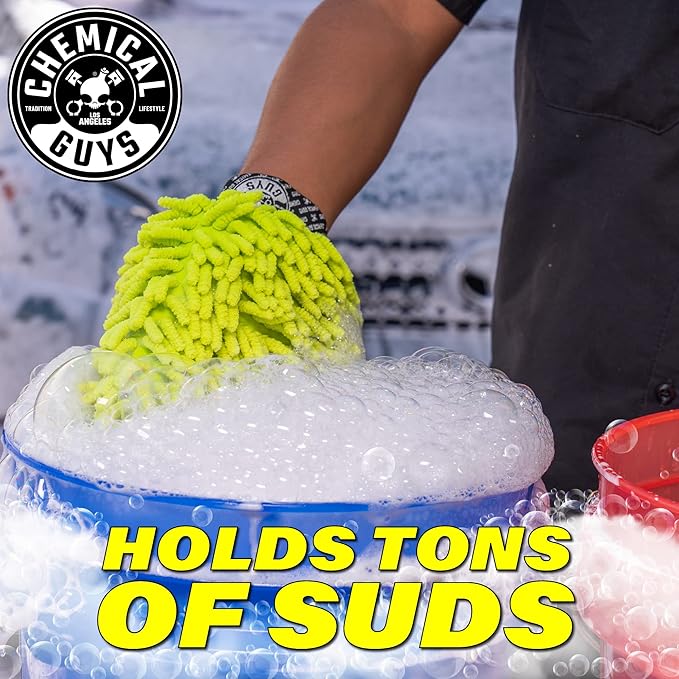Chemical Guys Chenille Premium Scratch-Free Microfiber Wash Mitt for Car Washing - Lime Green,Ultra-Soft Car Wash Glove,Swirl-Free Finish,Safe for Trucks,SUVs,Motorcycles,and More,(Pack of 12)