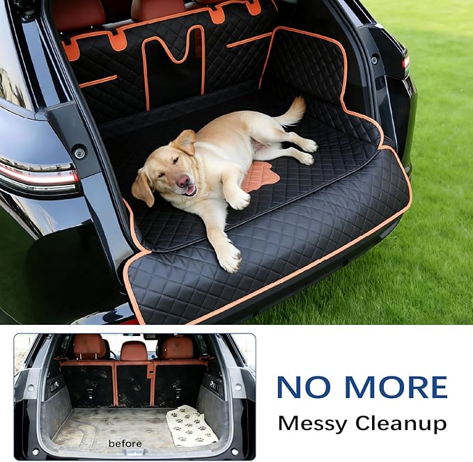 SUV Cargo Liner, 600D Waterproof Pet Trunk Cargo Cover Dog Seat Mat for SUVs Sedans Vans with Bumper Flap Protector, Non-Slip, Large Size Universal Fit, Black