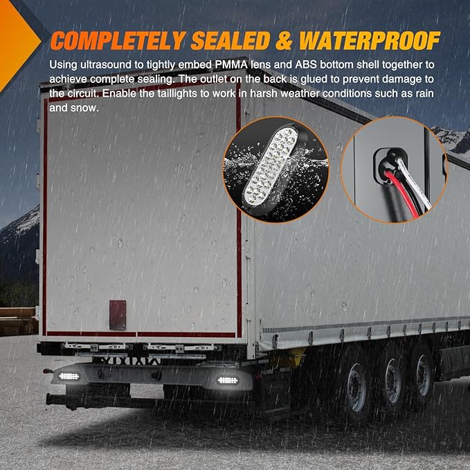 Nilight 6Inch Oval Tail Light 2PCS White 24LED Back Up Reverse Lights Surface Mount Marker Sealed IP67 Waterproof Taillight for 12V RV Camper Truck Trailer Caravan Bus