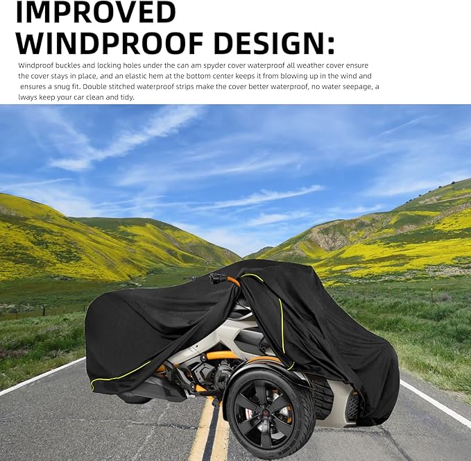 Can Am Ryker Cover, Ryker Covers Waterproof Compatible with Can-Am Ryker 600/900/Sport/Rally/Ryker Rally Edition, 420D Oxford Waterproof, All-Weather Protection Car Cover with Reflective Strip