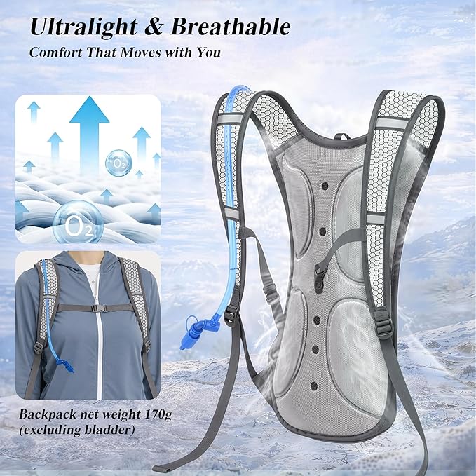 2 Pack Hydration Backpack Pack with 2L Hydration Bladder, TNYSPORT Lightweight Breathable Water Backpack with 3 Layer Pockets, Reinforced Shoulder Straps for Hiking Running Cycling