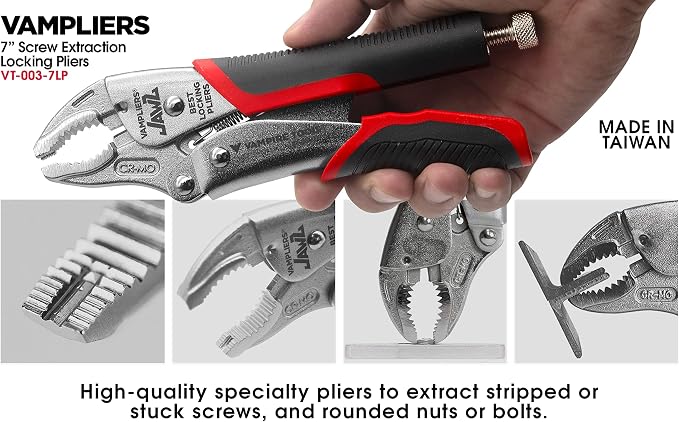 VAMPLIERS 2-PC Screw Extraction Pliers Set. Includes: 7.5" VISE-GRIP LOCKING PLIERS + 7" BOSS Stripped Screw Removal Pliers. Unique Non-slip Jaws.