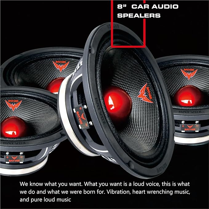 MX80S1 Loudspeaker 8 Inch Midrange 600 Watts 4 Ohms Red Bullet, Premium Quality Audio Door Speakers for Car or Truck Stereo Sound System, Black (1 Speaker)