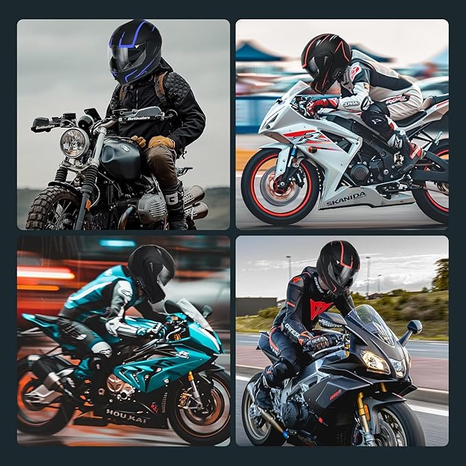 Motorcycle Bluetooth Modular Helmet, DOT Approved Dual Visor Full Face Flip Up Bluetooth Integrated Motorcycle Helmet for Adults Men and Women